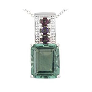 Emerald Cut Green Fluorite with Mystic Green Topaz Sterling Silver Pendant Charm